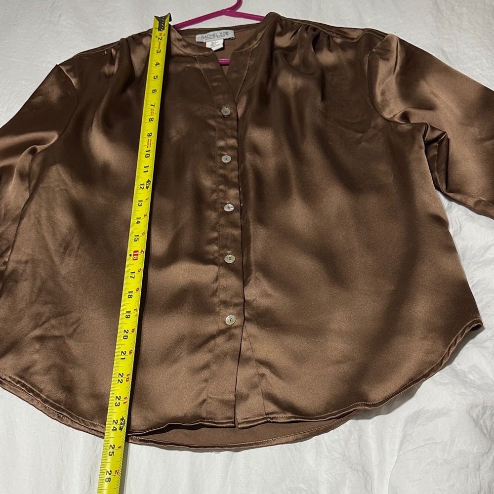 Rachel Zoe Brown Satin Button Down Shirt - Picture 4 of 6